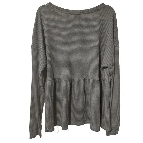 NWT Knox Rose‎ Top Long Sleeve Women's Waffle Knit Peplum  Gray Size XLarge - Picture 3 of 8